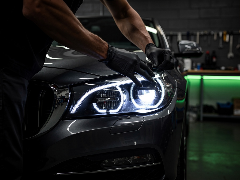 Technicien Freeglass remplacant une optique de phare LED